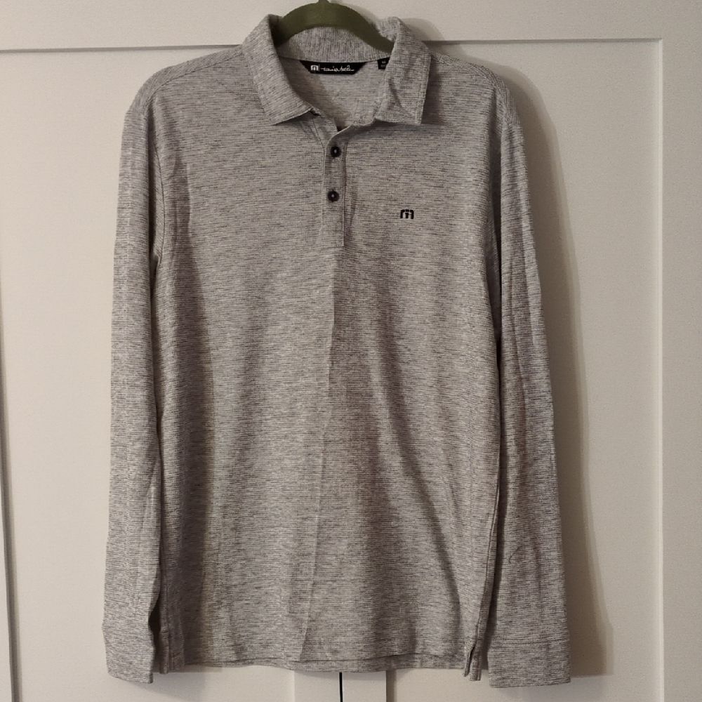 TravisMathew Wool Blend Long Sleeve Golf Polo Men’s Medium Gray Pima Soft